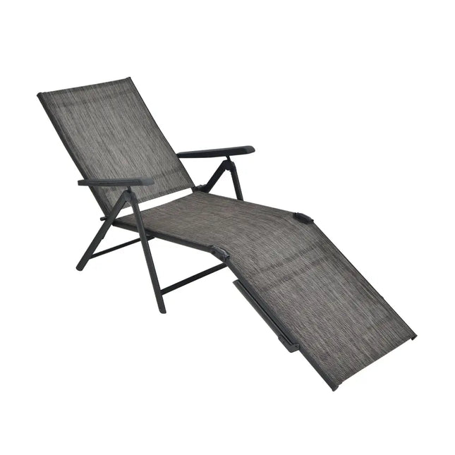 Patio Foldable Chaise Lounge Chair with Backrest and Footrest-Gray - Gray - Outdoor Seating & Patio Chairs