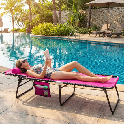 Patio Foldable Recline Lounge Chair with Adjustable Backrest and Footrest-Pink - Pink - Outdoor Chaise Lounges