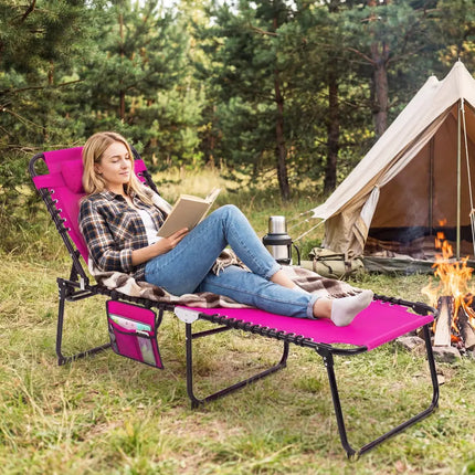 Patio Foldable Recline Lounge Chair with Adjustable Backrest and Footrest-Pink - Pink - Outdoor Chaise Lounges