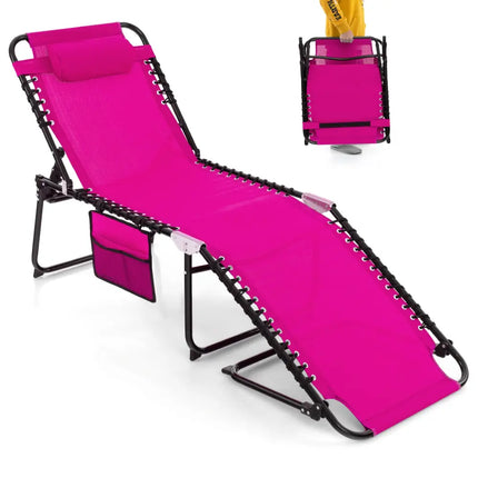 Patio Foldable Recline Lounge Chair with Adjustable Backrest and Footrest-Pink - Pink - Outdoor Chaise Lounges