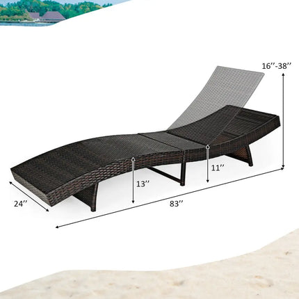 Patio Folding Adjustable Rattan Chaise Lounge Chair with Cushion-Turquoise - Turquoise - Outdoor Chaise Lounges