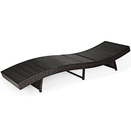 Patio Folding Adjustable Rattan Chaise Lounge Chair with Cushion-Turquoise - Turquoise - Outdoor Chaise Lounges