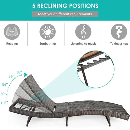 Patio Folding Adjustable Rattan Chaise Lounge Chair with Cushion-Turquoise - Turquoise - Outdoor Chaise Lounges