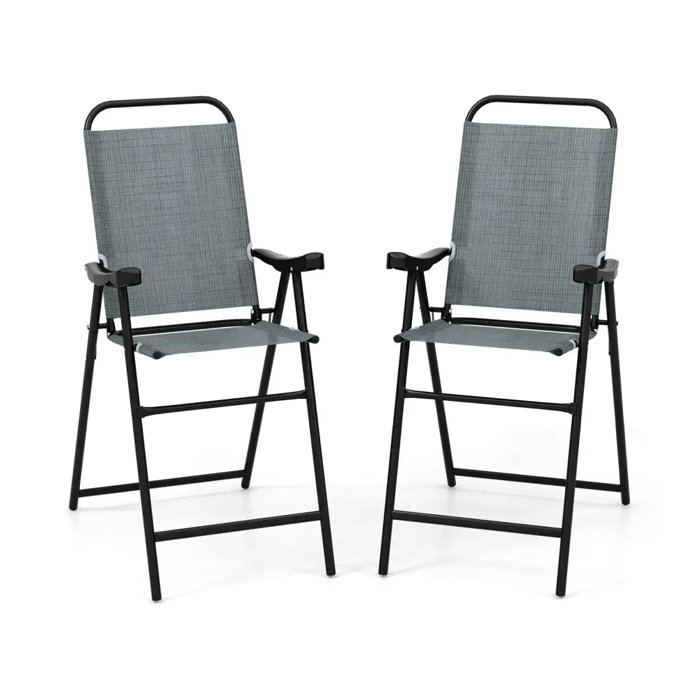 Patio Folding Bar Stool Set of 2 with Metal Frame and Footrest-Blue - Blue - Patio Bar Furniture