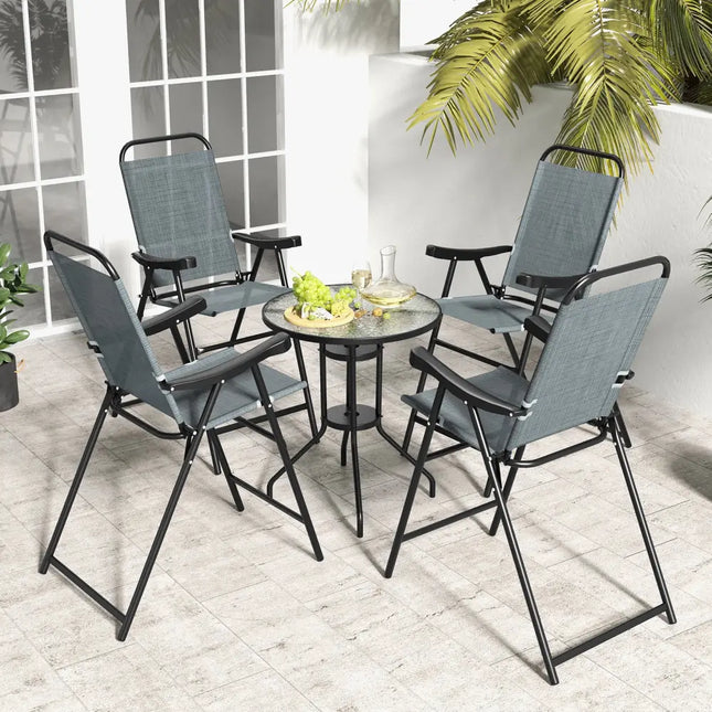 Patio Folding Bar Stool Set of 4 with Metal Frame and Footrest-Blue - Blue - Patio Bar Furniture