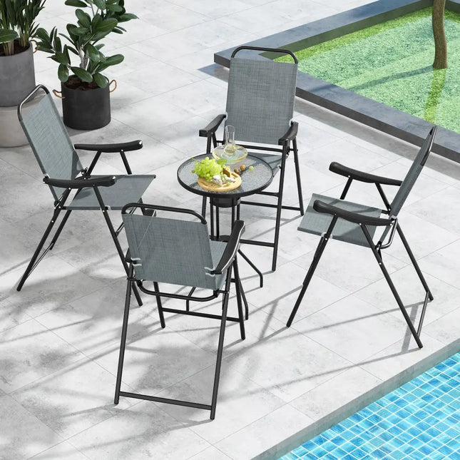 Patio Folding Bar Stool Set of 4 with Metal Frame and Footrest-Blue - Blue - Patio Bar Furniture