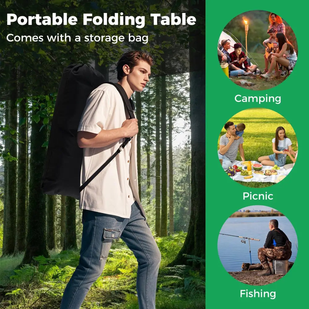 Patio Folding Camping Table with Roll-up Tabletop and Mesh Basket-Silver - Silver - Camping Furniture