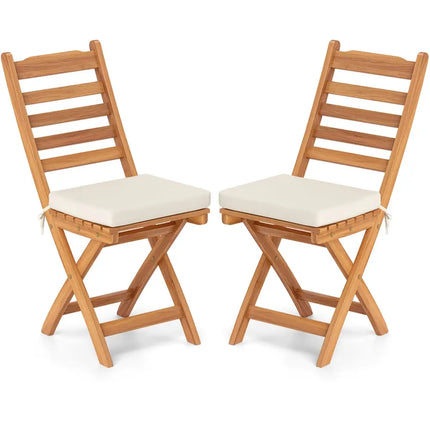 Patio Folding Chairs Set of 2 with Soft Seat Cushion-A - White - Patio Dining Chairs