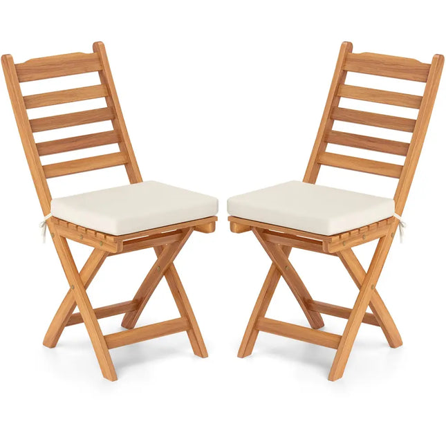 Patio Folding Chairs Set of 2 with Soft Seat Cushion-A - White - Patio Dining Chairs