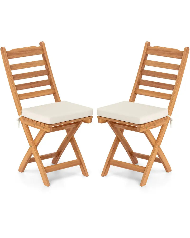 Patio Folding Chairs Set of 2 with Soft Seat Cushion-A - White - Patio Dining Chairs