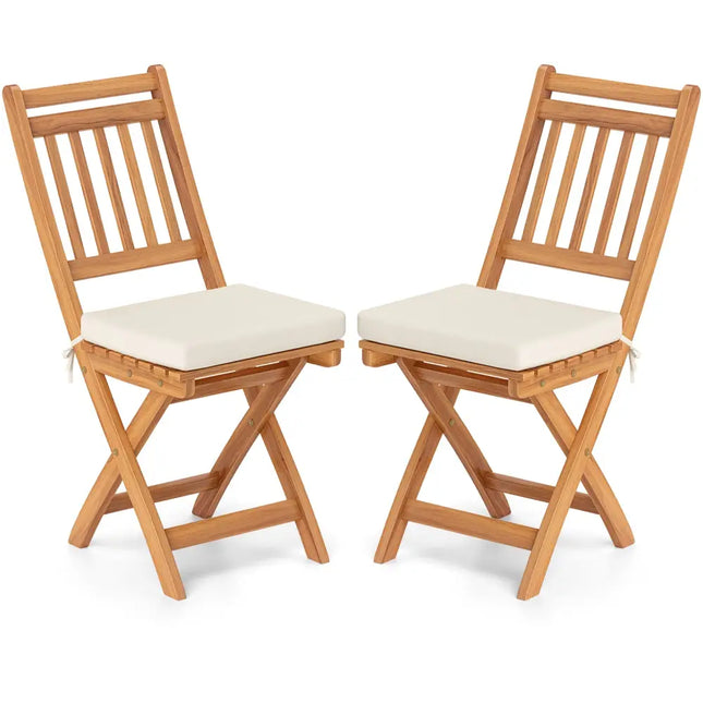 Patio Folding Chairs Set of 2 with Soft Seat Cushion-B - White - Patio Dining Chairs
