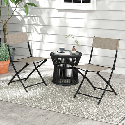 Patio Folding Chairs Set of 4 Lightweight Camping Chairs with Breathable Seat-Brown - Brown - Outdoor Seating & Patio