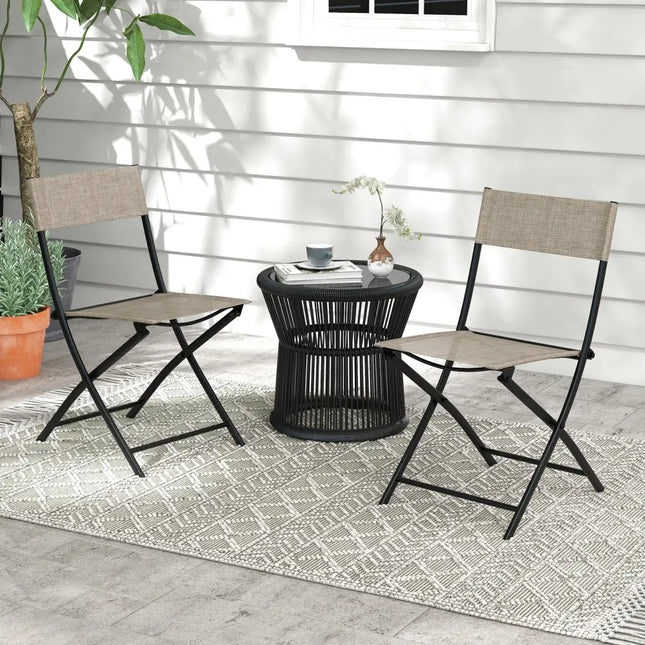 Patio Folding Chairs Set of 4 Lightweight Camping Chairs with Breathable Seat-Brown - Brown - Outdoor Seating & Patio