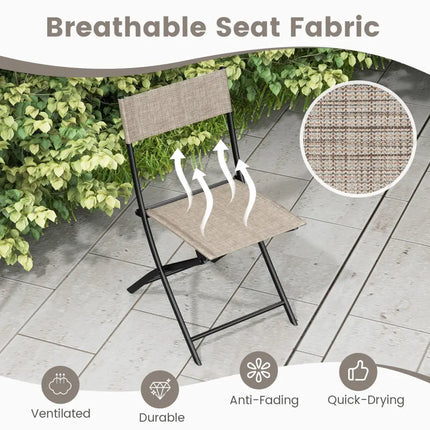 Patio Folding Chairs Set of 4 Lightweight Camping Chairs with Breathable Seat-Brown - Brown - Outdoor Seating & Patio