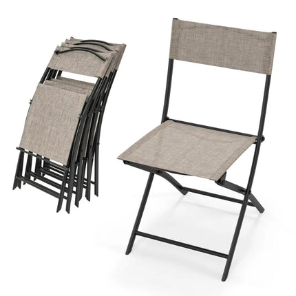 Patio Folding Chairs Set of 4 Lightweight Camping Chairs with Breathable Seat-Brown - Brown - Outdoor Seating & Patio