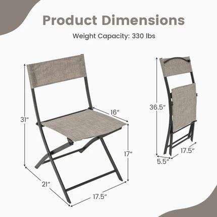 Patio Folding Chairs Set of 4 Lightweight Camping Chairs with Breathable Seat-Brown - Brown - Outdoor Seating & Patio