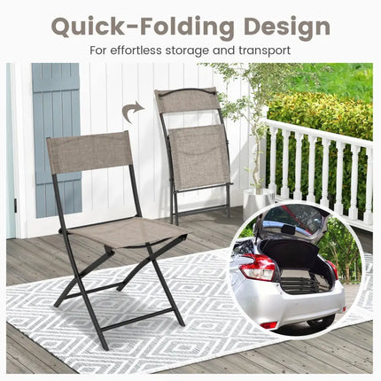 Patio Folding Chairs Set of 4 Lightweight Camping Chairs with Breathable Seat-Brown - Brown - Outdoor Seating & Patio