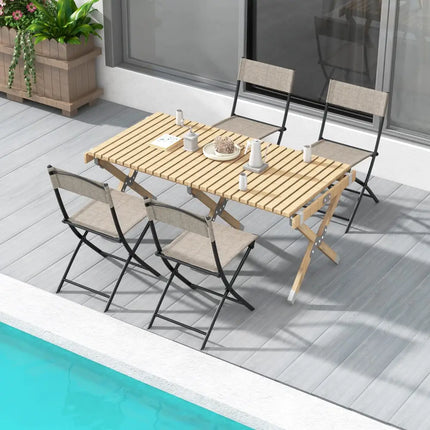Patio Folding Chairs Set of 4 Lightweight Camping Chairs with Breathable Seat-Brown - Brown - Outdoor Seating & Patio