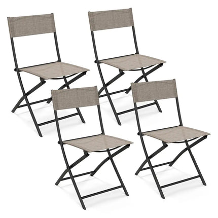 Patio Folding Chairs Set of 4 Lightweight Camping Chairs with Breathable Seat-Brown - Brown - Outdoor Seating & Patio