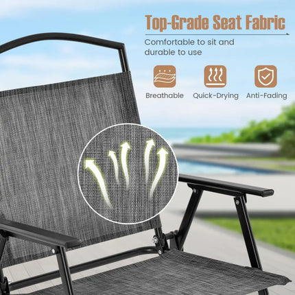 Patio Folding Chairs Set of 4 with Cozy Seat Fabric and Heavy-Duty Metal Frame-Gray - Gray - Patio Dining Chairs