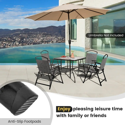 Patio Folding Chairs Set of 4 with Cozy Seat Fabric and Heavy-Duty Metal Frame-Gray - Gray - Patio Dining Chairs