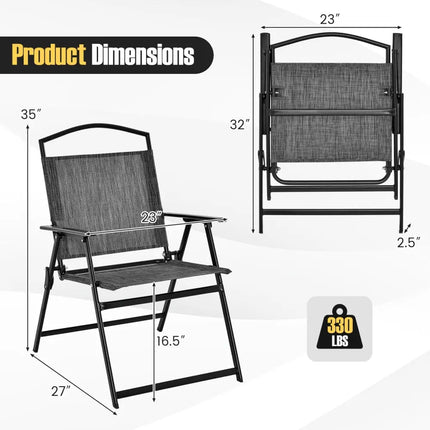 Patio Folding Chairs Set of 4 with Cozy Seat Fabric and Heavy-Duty Metal Frame-Gray - Gray - Patio Dining Chairs