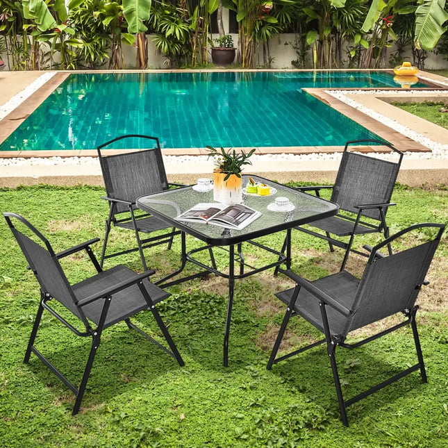 Patio Folding Chairs Set of 4 with Cozy Seat Fabric and Heavy-Duty Metal Frame-Gray - Gray - Patio Dining Chairs