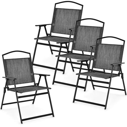 Patio Folding Chairs Set of 4 with Cozy Seat Fabric and Heavy-Duty Metal Frame-Gray - Gray - Patio Dining Chairs