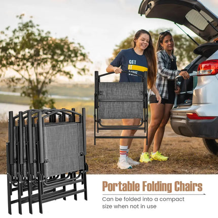 Patio Folding Chairs Set of 4 with Cozy Seat Fabric and Heavy-Duty Metal Frame-Gray - Gray - Patio Dining Chairs