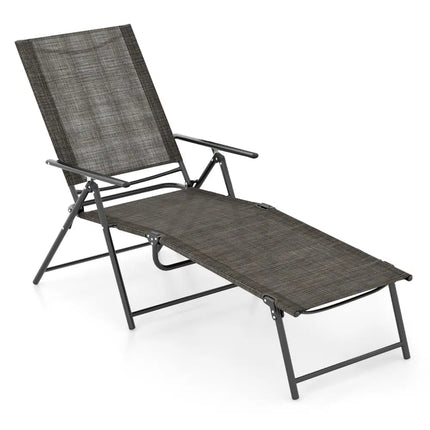 Patio Folding Chaise Lounge Chairs Recliner with 6-Level Backrest-Brown - Brown - Outdoor Chaise Lounges