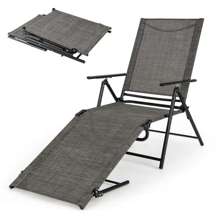 Patio Folding Chaise Lounge Chairs Recliner with 6-Level Backrest-Brown - Brown - Outdoor Chaise Lounges