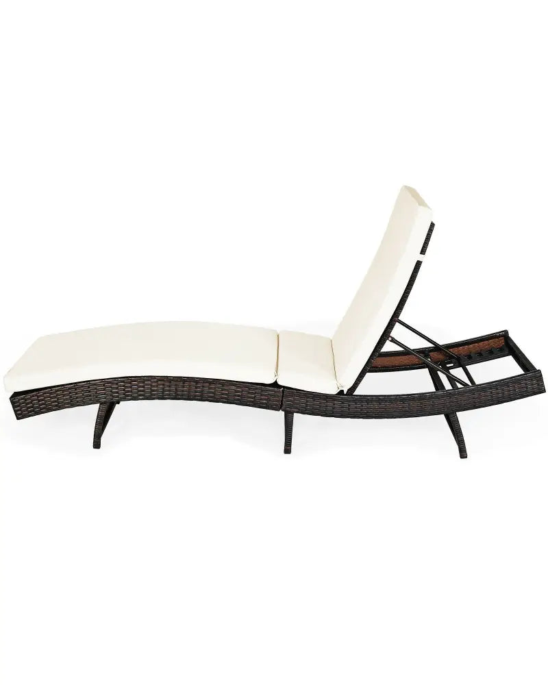 Patio Folding Chaise Lounge with 5 Adjustable Levels and Cushion-White - White - Outdoor Chaise Lounges
