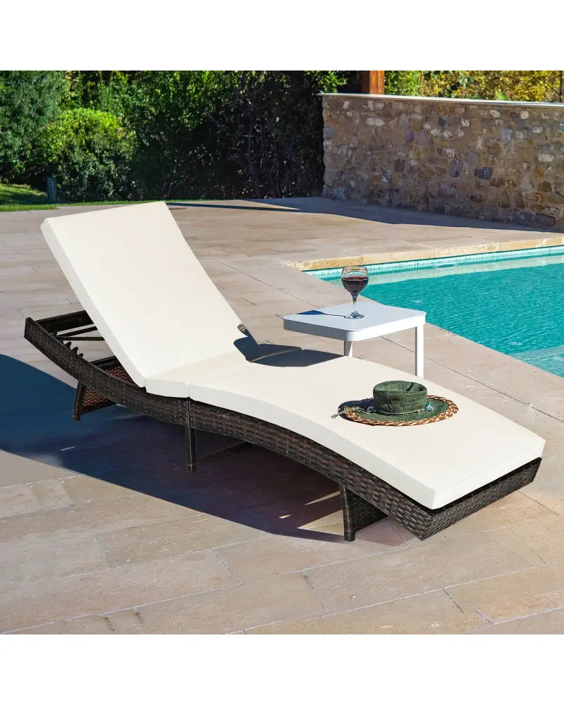 Patio Folding Chaise Lounge with 5 Adjustable Levels and Cushion-White - White - Outdoor Chaise Lounges