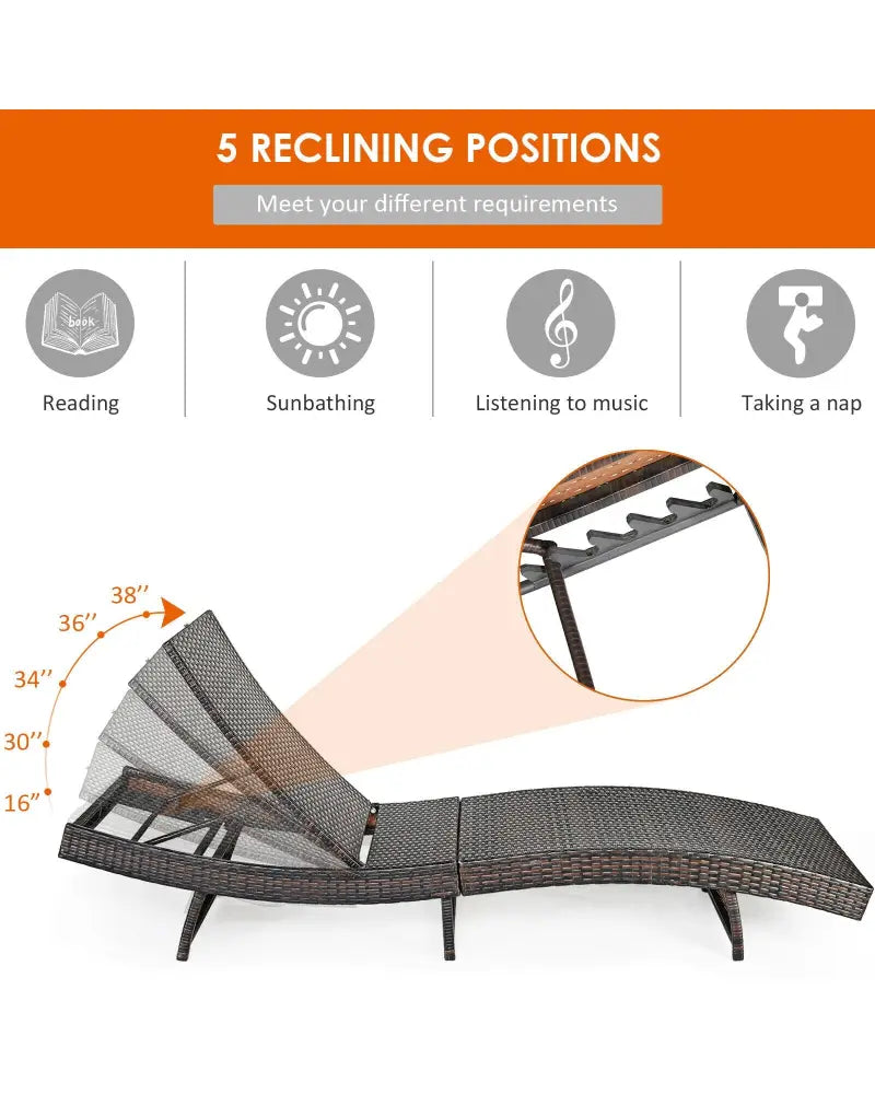 Patio Folding Chaise Lounge with 5 Adjustable Levels and Cushion-White - White - Outdoor Chaise Lounges