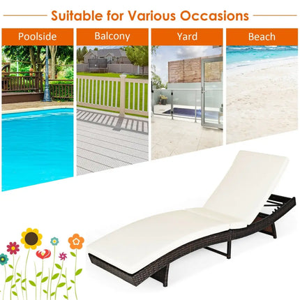Patio Folding Chaise Lounge with 5 Adjustable Levels and Cushion-White - White - Outdoor Chaise Lounges