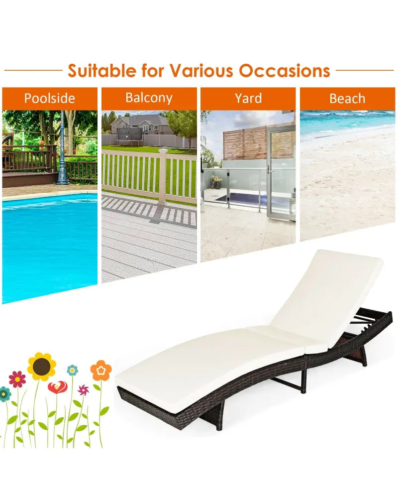 Patio Folding Chaise Lounge with 5 Adjustable Levels and Cushion-White - White - Outdoor Chaise Lounges