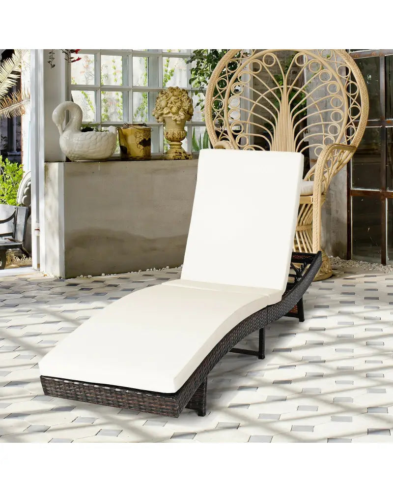 Patio Folding Chaise Lounge with 5 Adjustable Levels and Cushion-White - White - Outdoor Chaise Lounges