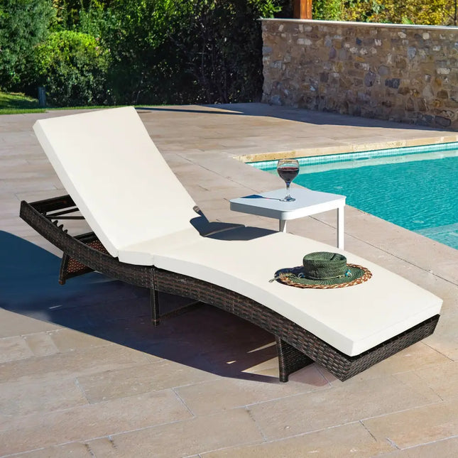 Patio Folding Chaise Lounge with 5 Adjustable Levels and Cushion-White - White - Outdoor Chaise Lounges