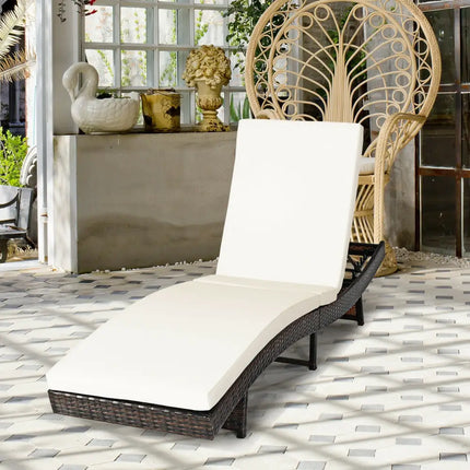Patio Folding Chaise Lounge with 5 Adjustable Levels and Cushion-White - White - Outdoor Chaise Lounges