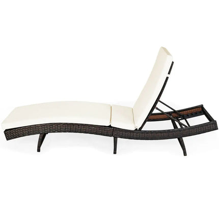 Patio Folding Chaise Lounge with 5 Adjustable Levels and Cushion-White - White - Outdoor Chaise Lounges