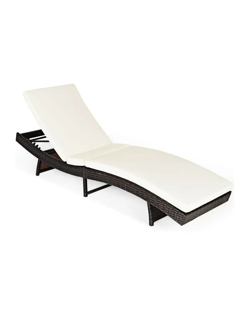 Patio Folding Chaise Lounge with 5 Adjustable Levels and Cushion-White - White - Outdoor Chaise Lounges