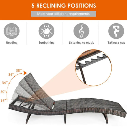 Patio Folding Chaise Lounge with 5 Adjustable Levels and Cushion-White - White - Outdoor Chaise Lounges
