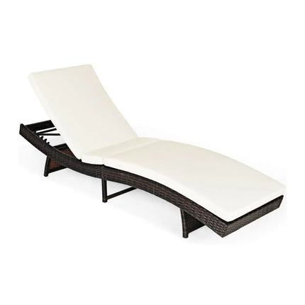 Patio Folding Chaise Lounge with 5 Adjustable Levels and Cushion-White - White - Outdoor Chaise Lounges