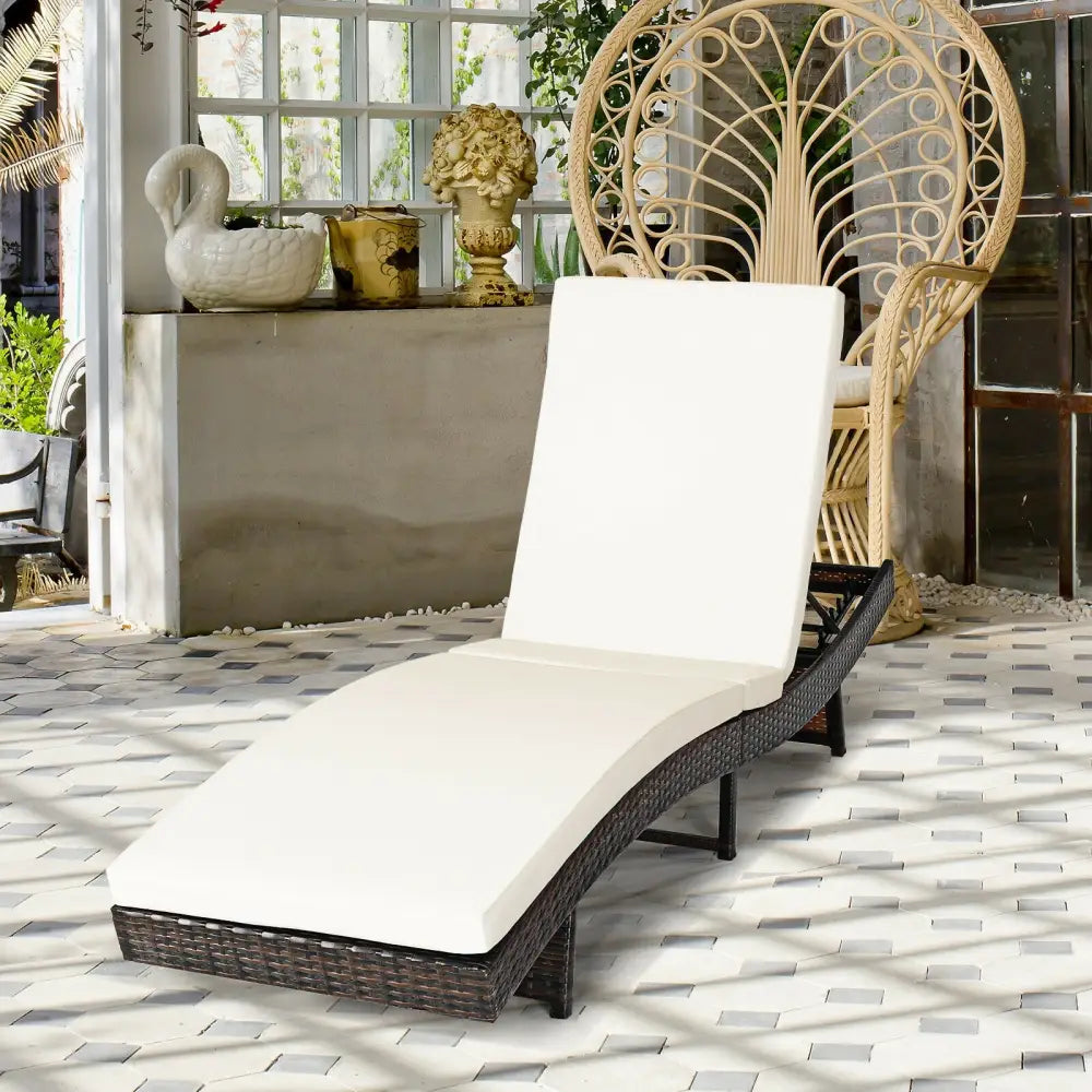 Patio Folding Chaise Lounge with 5 Adjustable Levels and Cushion-White - White - Outdoor Chaise Lounges