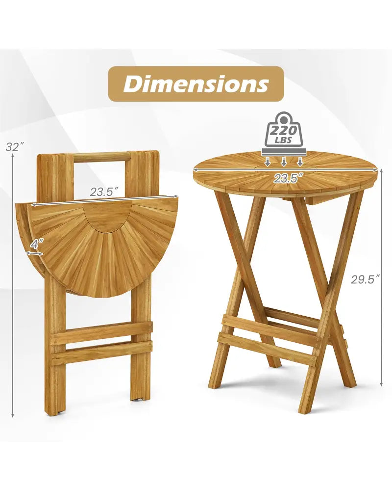 Patio Folding Side Table Teak Wood Round End Table with Slatted Tabletop and X-Shaped Frame - Natural - Patio Coffee