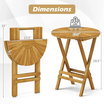 Patio Folding Side Table Teak Wood Round End Table with Slatted Tabletop and X-Shaped Frame - Natural - Patio Coffee