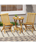 Patio Folding Side Table Teak Wood Round End Table with Slatted Tabletop and X-Shaped Frame - Natural - Patio Coffee
