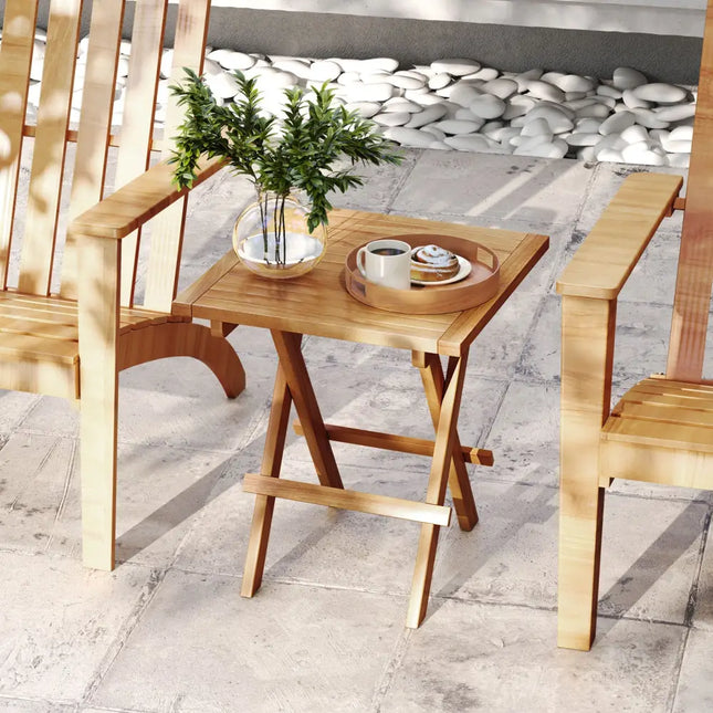 Patio Folding Side Table with X-shaped Legs and Slatted Tabletop - Natural - Patio Coffee Tables
