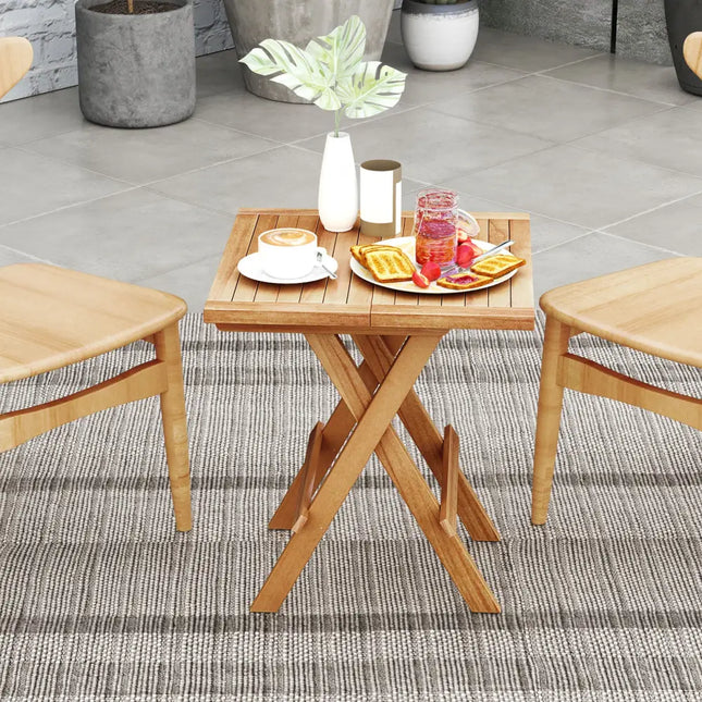 Patio Folding Side Table with X-shaped Legs and Slatted Tabletop - Natural - Patio Coffee Tables