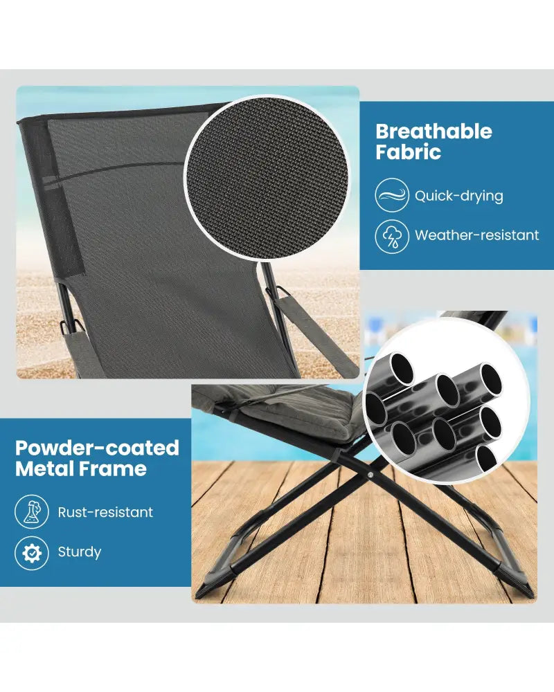 Patio Folding Sling Chair with Ottoman Footrest and Removable Cushion-Gray - Gray - Outdoor Chaise Lounges